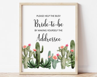 Help The Busy Bride Write Your Address Envelope Sign Cactus Fiesta Bridal Shower Sign Printable B94