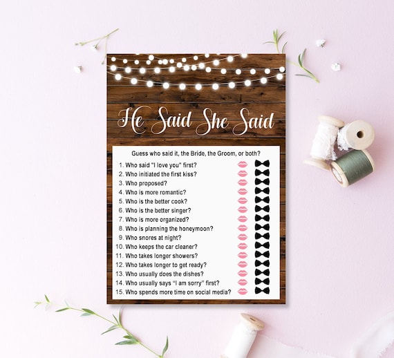 He said She said Bridal Shower Game Guess Who Said It Bride or Groom