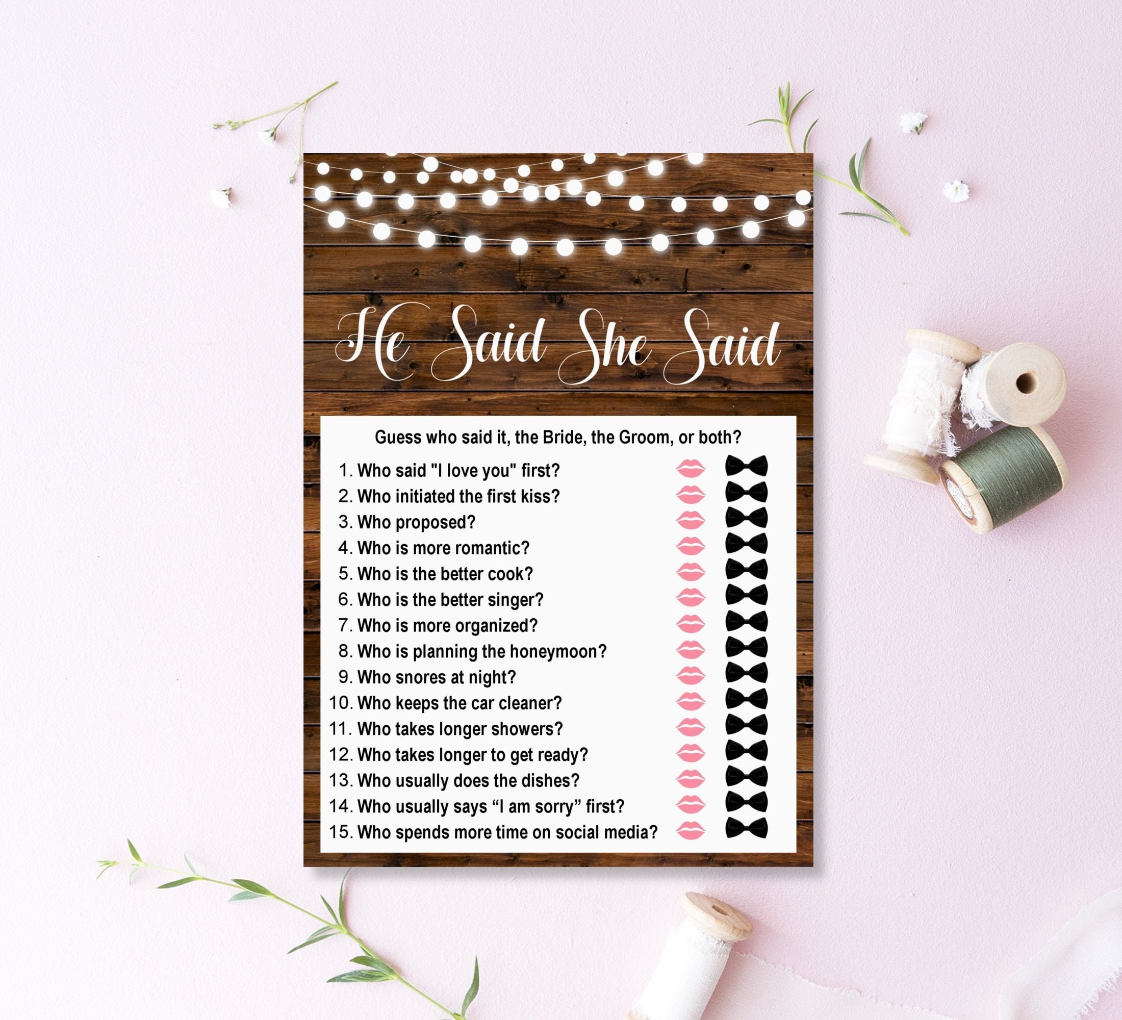 He Said She Said Bridal Shower Game Guess Who Said It Bride or - Etsy