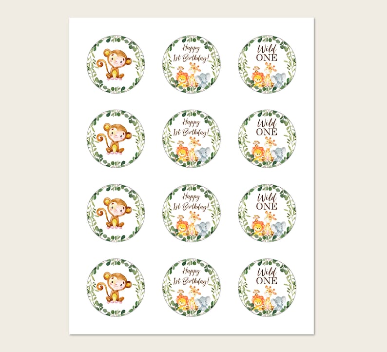 Wild One Cupcake Toppers Safari Jungle Zoo Animals Birthday Etsy