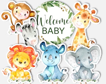 PRINTABLE Jungle Animals Centerpieces Jungle Baby Shower Welcome Baby Safari Diaper Cake Decorations Cake Topper NOT Editable C76