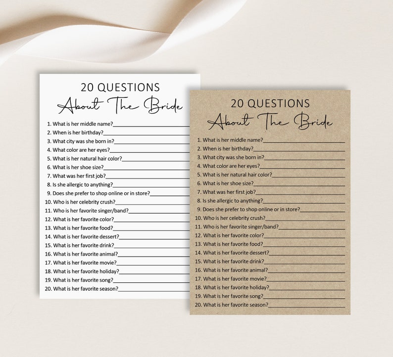 20 Questions About the Bride Who Know the Bride Best Bridal Etsy