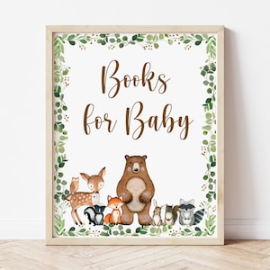 Libros para bebé signo bosque bebé ducha decoración verde bosque bosque animales cumpleaños regalo mesa signo imprimible NO editable 0120