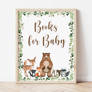 Books for Baby Sign Woodland Baby Shower Decor Greenery Woodland Forest Animals Birthday Gift Table Sign Printable NOT Editable 0120