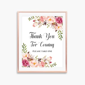 Danke für kommendes Zeichen rosa Blumen Boho Brautparty-Baby-Dusche-Geburtstags-Bevorzugungen Zeichen druckbar NICHT bearbeitbar A54 B54 C24