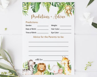 Baby Predictions and Advice Cards Jungle Baby Shower Jungle Animals Safari Baby Shower Game Printable Tropical NOT Editable 0127