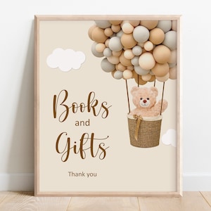 Teddybär Bücher und Geschenke Schild Teddybär Babyparty Wir können Bärenbaby Dusche Geschenk Tabelle druckbar NICHT bearbeitbar A14 C14
