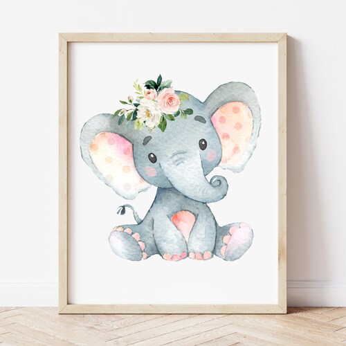 Elephant Wall Art Printable Pink Elephant Baby Shower Elephant Etsy