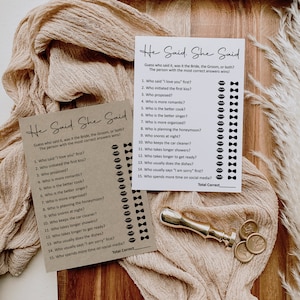 He Said She Said Game Minimalist Bridal Shower Game Couples Shower Games Guess Who Said It Game Printable NOT Editable B3