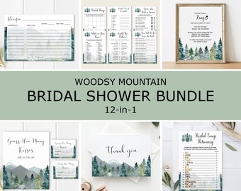 Mountains Bridal Shower Bundle Bridal Shower Games Printable Winter Bridal Shower Outdoor Forest Trees Themed NOT Editable B96