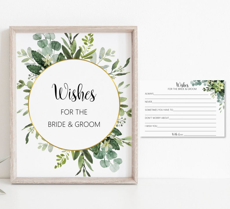 Wishes Cards for the Bride and Groom Greenery Bridal Shower Etsy
