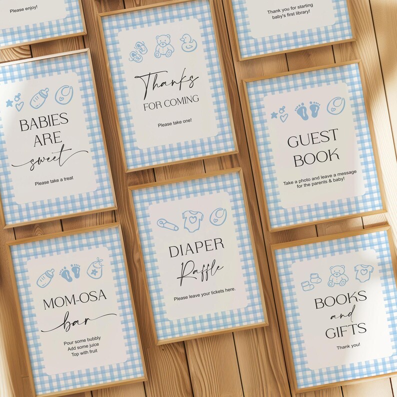 Editable Boy Baby Shower Games, Blue Gingham Baby Game Bundle Printable, Digital Download, Corjl 0159 image 20