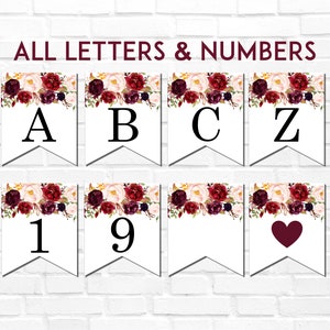 printable banner alphabet a z numbers burgundy marsala etsy hong kong