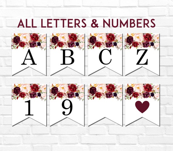 printable banner alphabet a z numbers burgundy marsala etsy