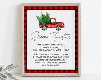 Late Night Diaper Thoughts Sign Christmas Baby Shower Red Farm Truck Buffalo Plaid Holiday Baby Shower Activity Printable NOT Editable 0116