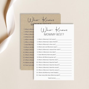 Minimalist Who Knows Mommy Best Game Baby Shower Game Simple Calligraphy Rustic Boho Baby Shower Game Printable NOT Editable C3