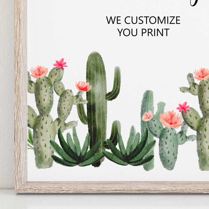 Cactus Fiesta Custom Sign Boho Fiesta Bridal Shower Baby Shower Birthday Personalized Table Sign Printable Digital File B94 C92 image 2