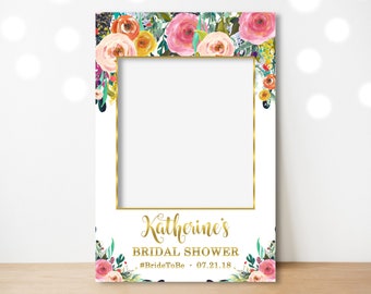 Floral Bridal Shower Photo Prop Frame Photo Booth Frame Wildflower Selfie Frame Gold Foil Digital File B14 C17