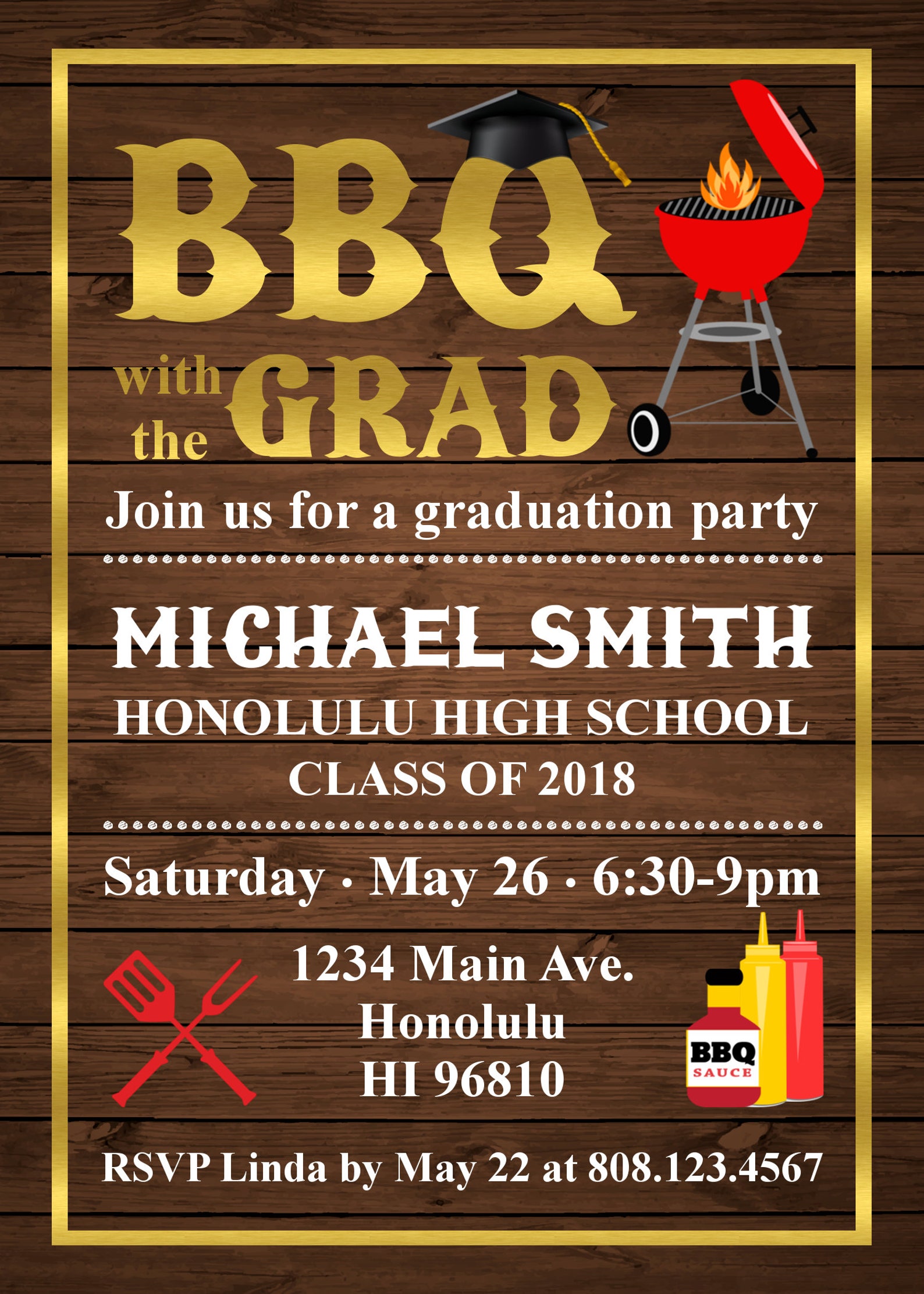 BBQ Graduation Party Invitation Backyard Barbeque Cookout Etsy