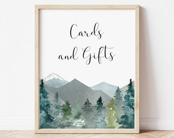 Cards and Gifts Sign Winter Woodland Mountains Adventure Bridal Shower Baby Shower Birthday Sign Printable NOT Editable A89 B96 C90