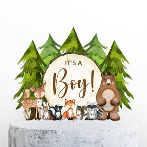 Decorazione per torta baby shower Woodland STAMPABILE È un maschietto Decorazione per torta Baby Shower Woodland Centrotavola Animali della foresta NON modificabile 0120