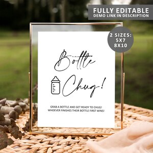 Baby Bottle Chug Game Sign - 8x11 Inch Wooden, Gender Neutral Decor For Baby Shower & Gender Reveal