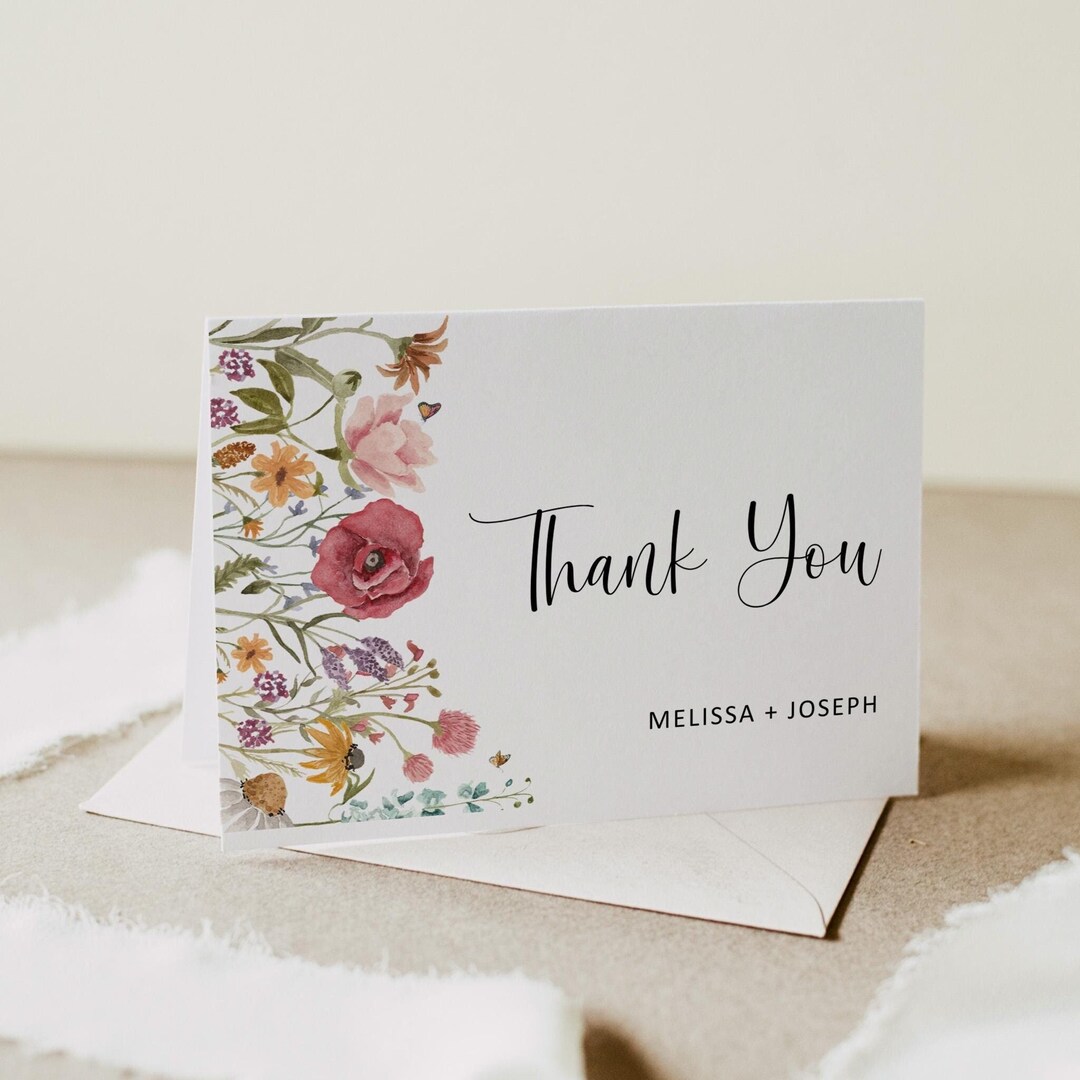 Editable Wildflower Thank You Card Floral Thank You Card Template Baby ...