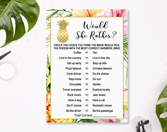 würde sie eher Spiel Tropische Brautdusche Hawaiian Luau Brautdusche Spiel Printable NICHT bearbeitbar B74