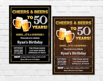 CUSTOM Cheers and Beers Surprise Birthday Party Invitation Cheers and Beers to 50 Years Adult Birthday Invite Printable A21