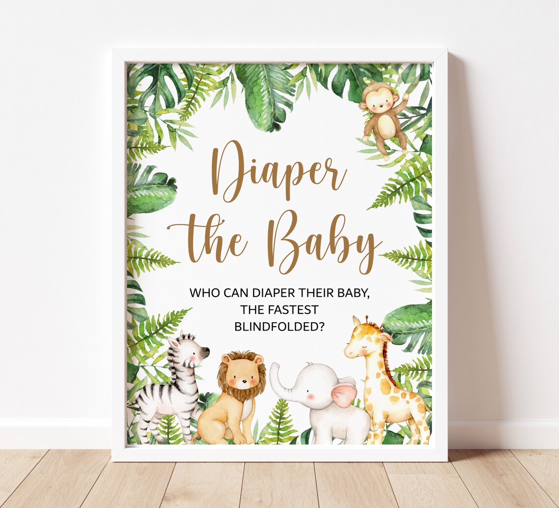 Blindfolded Diaper Changing Game Jungle Baby Shower Jungle Etsy
