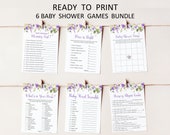 Purple Baby Shower Game Bundle Games Printable Baby Shower Games Package Boho Purple Floral NOT Editable C67