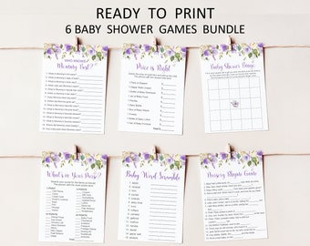 Purple Baby Shower Game Bundle Games Printable Baby Shower Games Package Boho Purple Floral NOT Editable C67