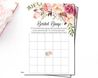 Boho Bridal Shower Bingo Cards, Bohemian Pink Floral Bridal Bingo Cards Printable, Blank Bingo Cards, Instant Download, B54