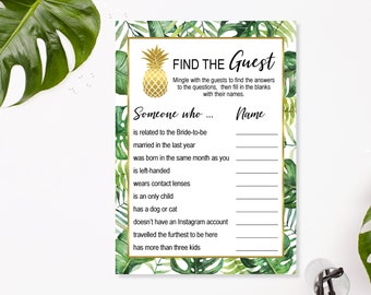 Find The Guest Bridal Shower Game Hawaiian Luau Bridal Shower Game Icebreaker Game Tropical Bridal Shower Palm Leaves NOT Editable B82