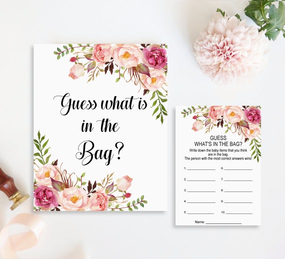 Guess What's In The Bag Game Pink Floral Boho Baby Shower Game