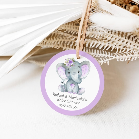 Serencatcher 90 Piezas Baby Shower Elefante Morado – Llaveros, Etiquetas Y Bolsas De Organza Para Invitados