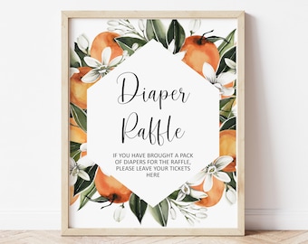 Citrus Baby Shower Diaper Raffle Sign, Little Cutie Baby Shower Game Sign Printable 0125