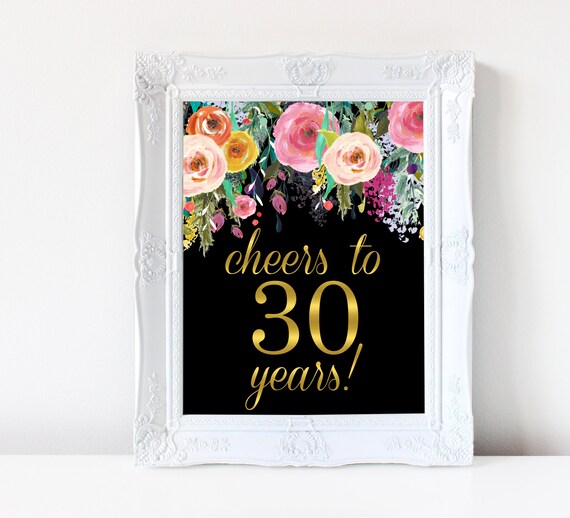 Cheers to 30 Years Sign 30th Birthday Sign Pink Floral Gold Women Birthday Party Decorations Personalized Sign A15 Il_570xn