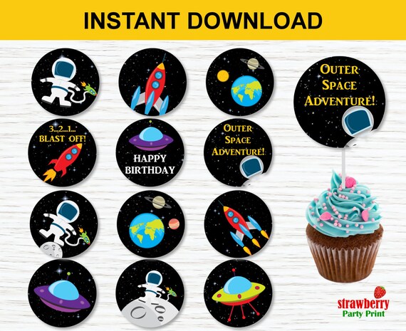space cupcake toppers outer space birthday space birthday