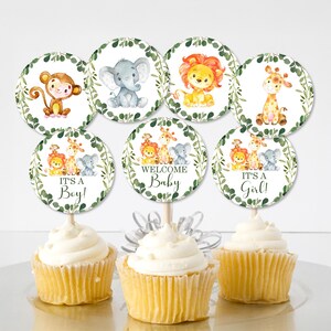 Jungle Cupcake Toppers Jungle Baby Shower Decorations Safari Baby Shower Printable Jungle Animals  0128