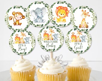 Jungle Cupcake Toppers Jungle Baby Shower Decorations Safari Baby Shower Printable Jungle Animals  0128