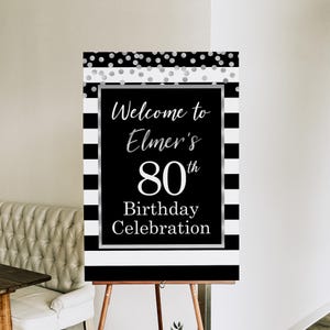 Custom Black and Silver Birthday Welcome Sign – Printable Any Age Party Poster