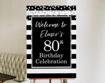 Custom Black and Silver Birthday Welcome Sign – Printable Any Age Party Poster