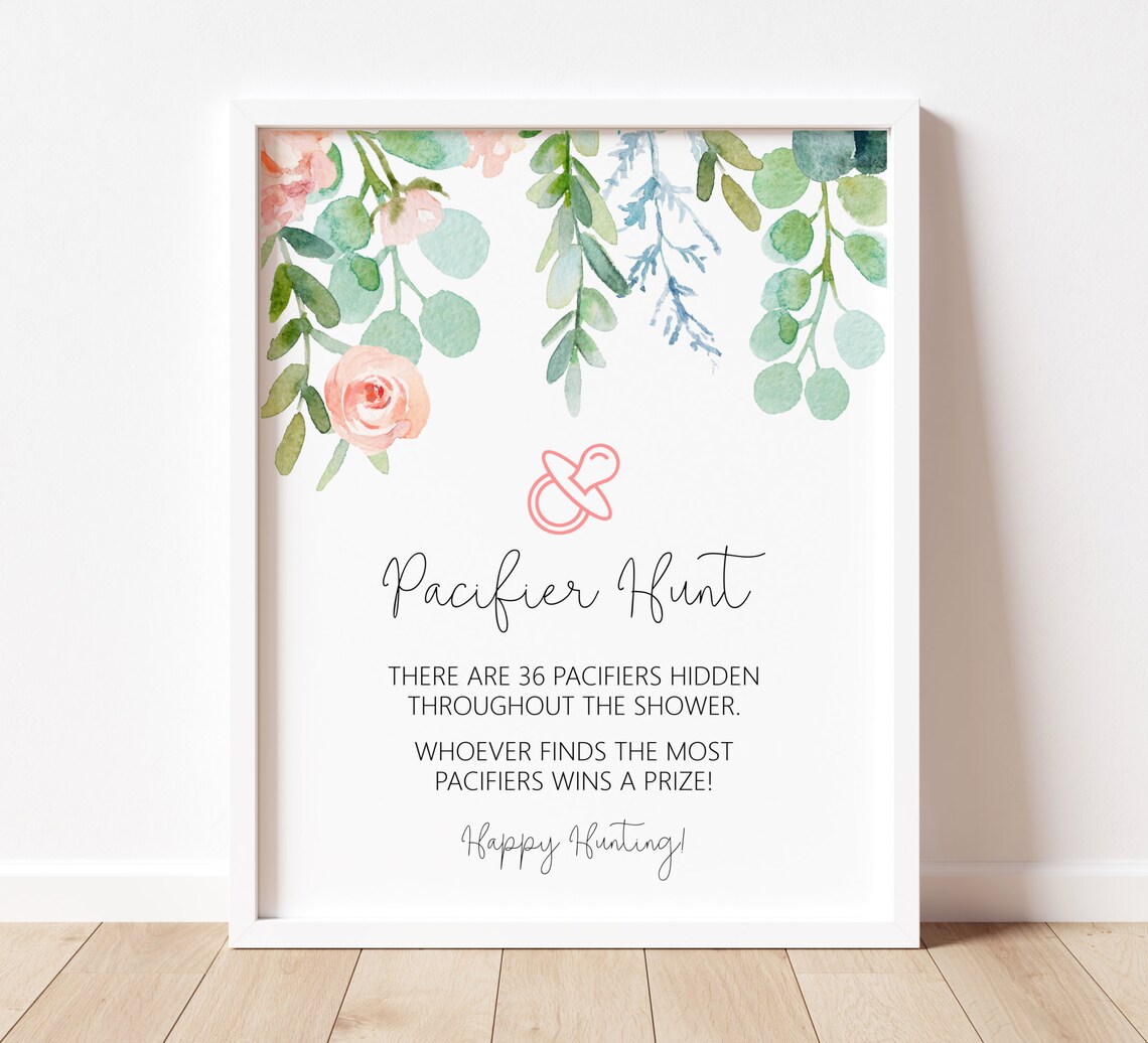 Pacifier Hunt Sign Baby Shower Game Find the Pacifier Game Etsy