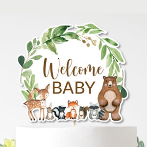 DRUCKBAR Waldtiere Herzstück Wald Babyparty Willkommen Baby Waldland Windel Kuchendekoration Kuchendeckel NICHT bearbeitbar 0120