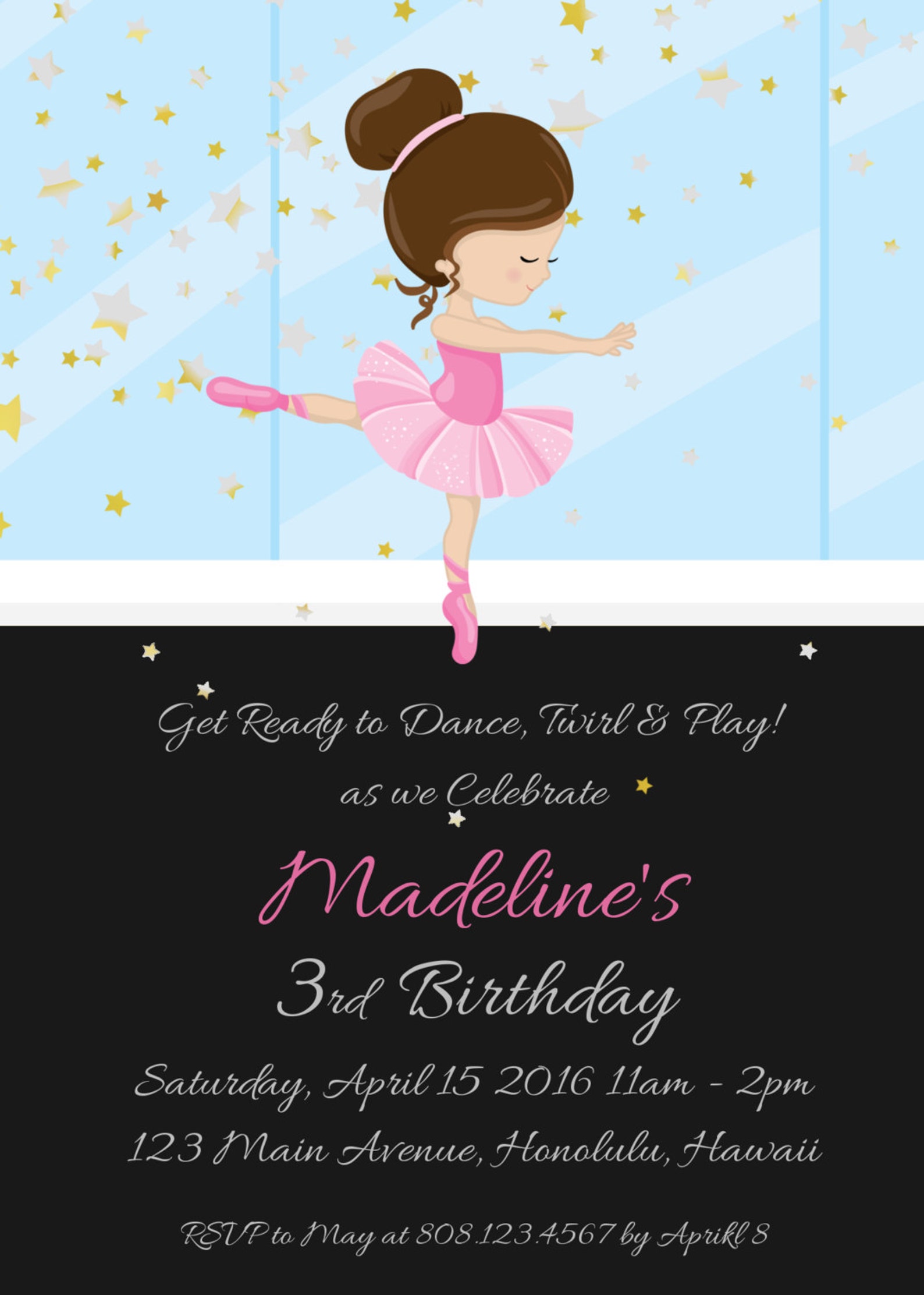 ballerina invitation, ballerina birthday party invitation, ballet birthday invitation, ballerina party invite, party printables