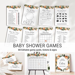 Editable Little Cutie Baby Shower Games Bundle – Citrus Orange Printable Activities Corjl Template 0125