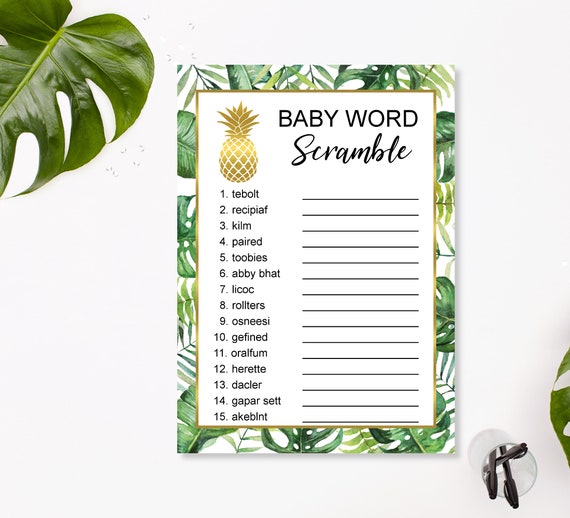 baby word scramble game tropical hawaiian luau baby shower etsy