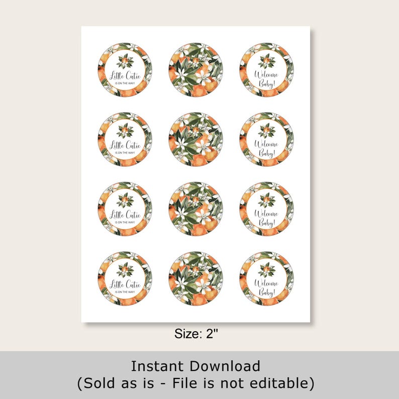 Little Cutie Cupcake Toppers – Citrus Baby Shower Printable Food Decorations 0125 image 2