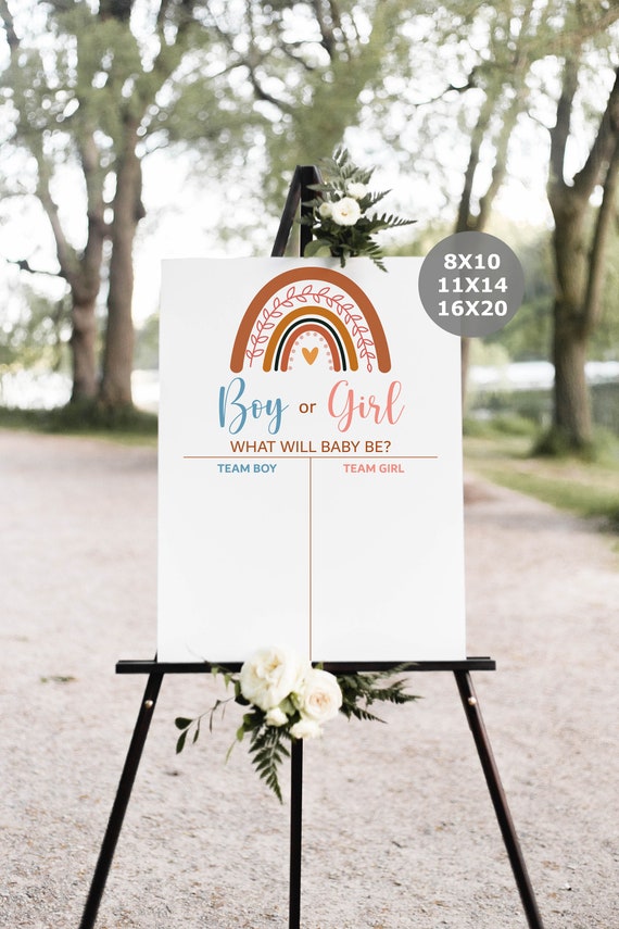 Boho Rainbow Gender Reveal Voting Board Sign Guess Boy or Girl Game Baby Gender Prediction Game Sign Printable Earth NOT Editable C6 Il_570xn